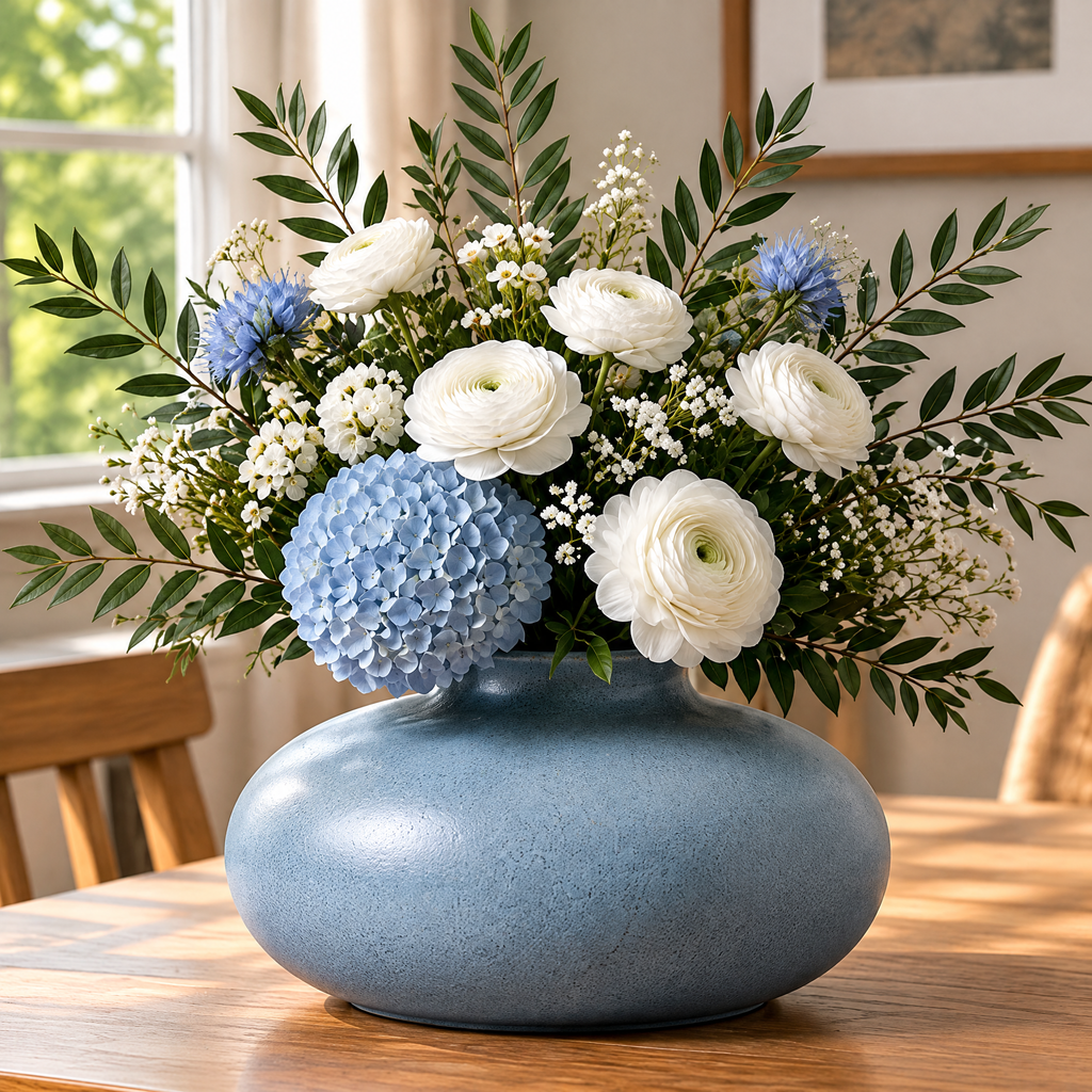 Gavqori™ Blue Speckled Low Bowl Vase