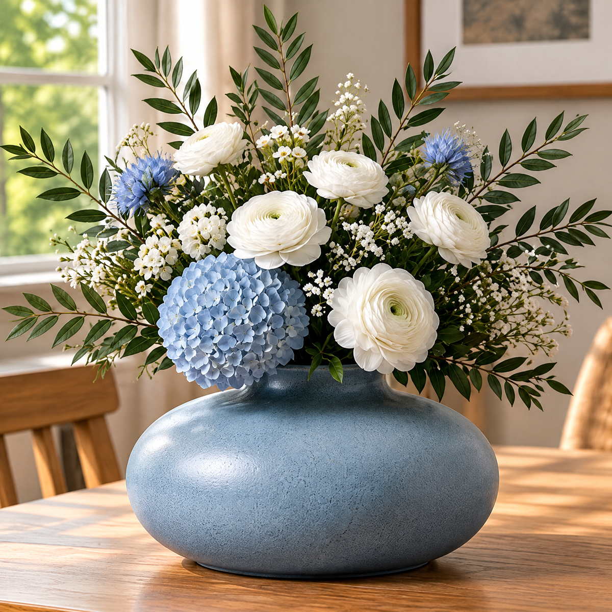 Gavqori™ Blue Speckled Low Bowl Vase