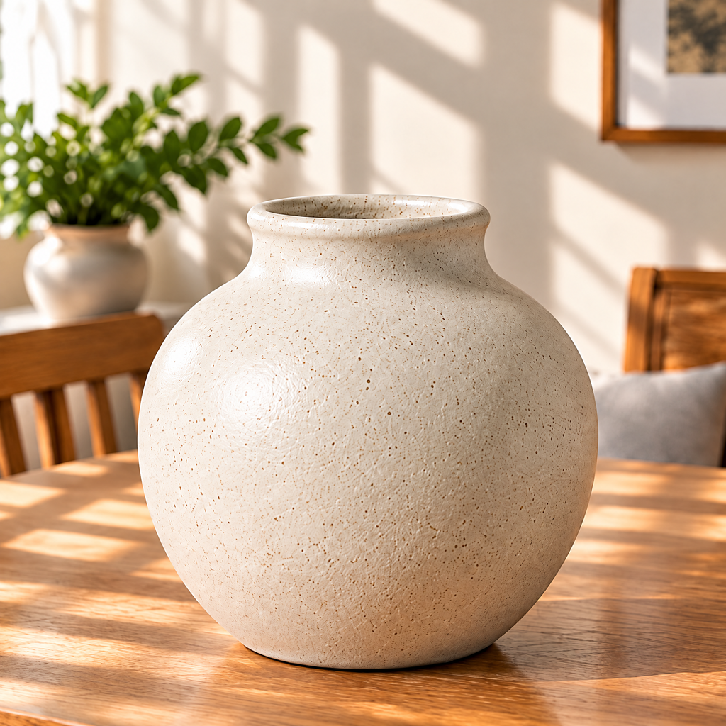 Gavqori™ Ivory Speckled Round Ceramic Vase
