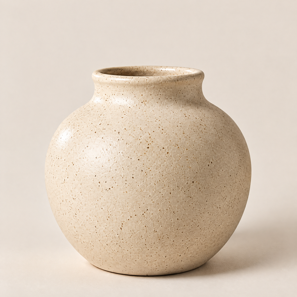 Gavqori™ Ivory Speckled Round Ceramic Vase