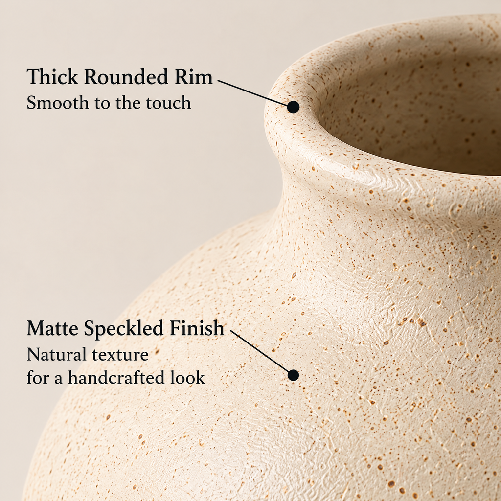 Gavqori™ Ivory Speckled Round Ceramic Vase