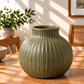 Gavqori™ Olive Green Ribbed Ceramic Vase