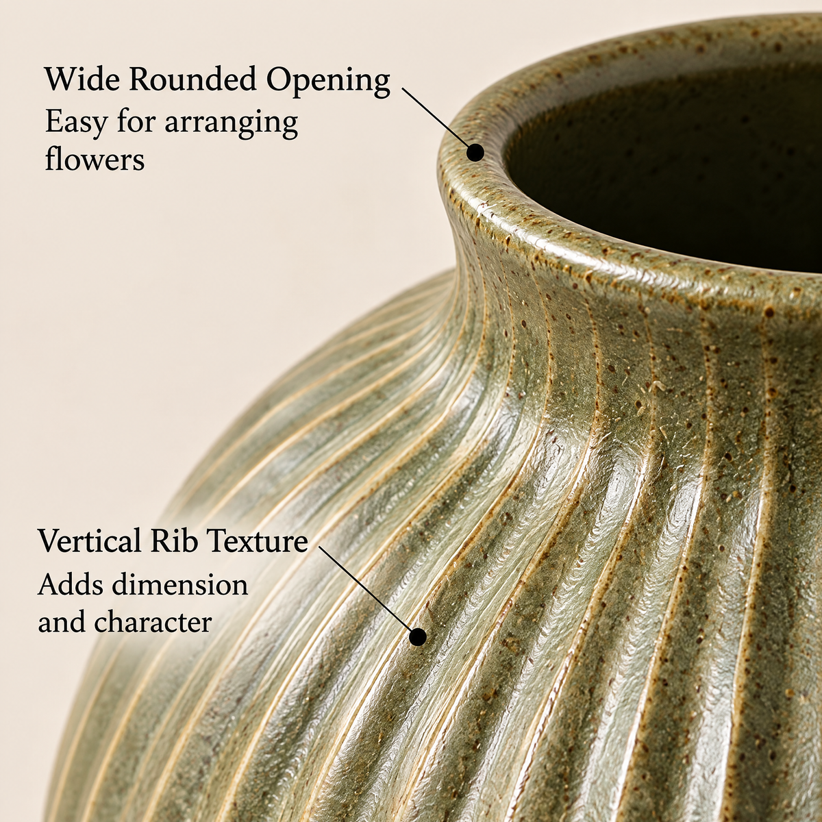 Gavqori™ Olive Green Ribbed Ceramic Vase