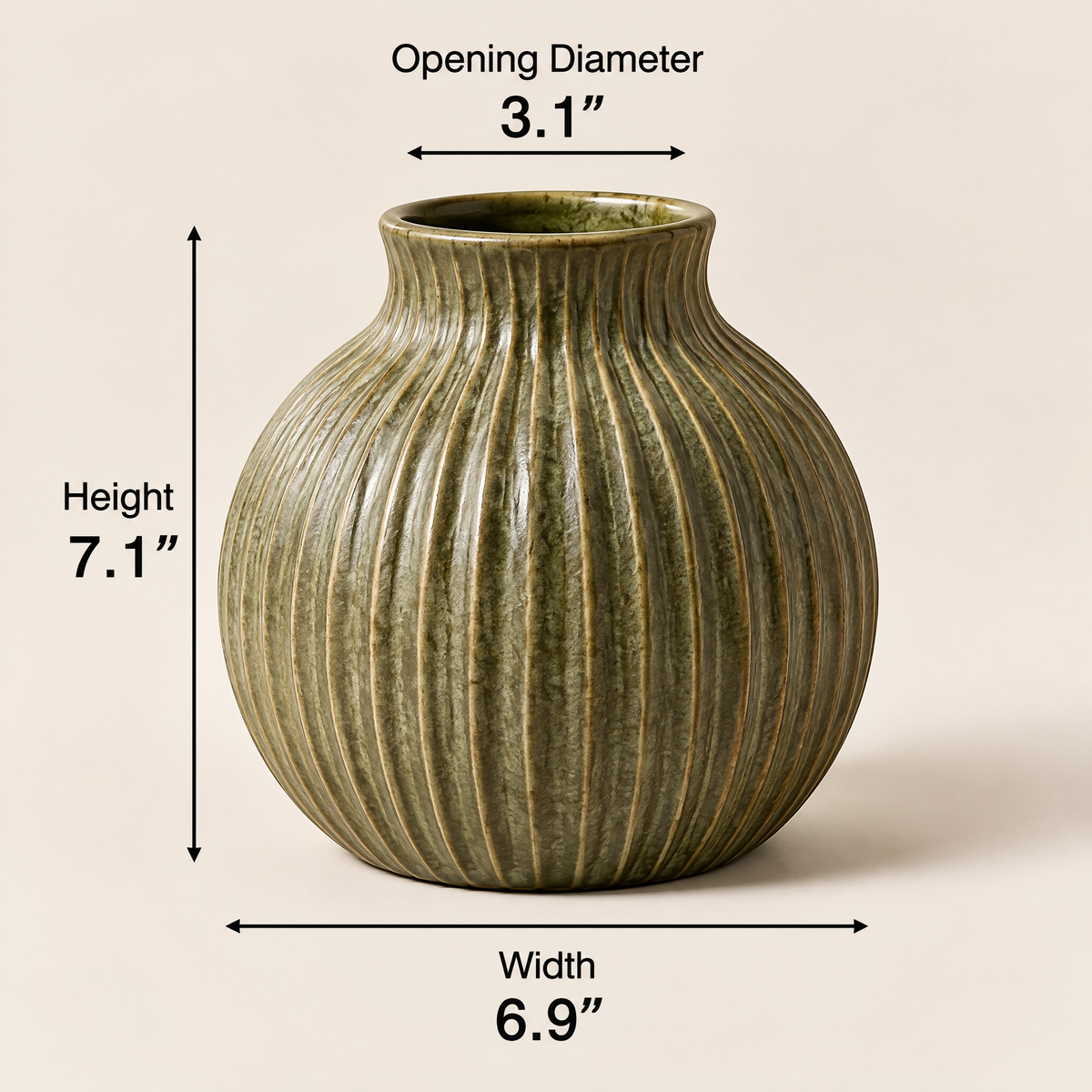 Gavqori™ Olive Green Ribbed Ceramic Vase