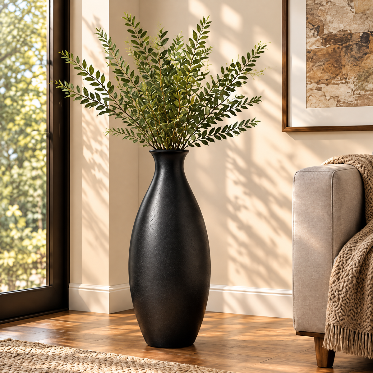Gavqori™ Matte Black Tall Ceramic Vase