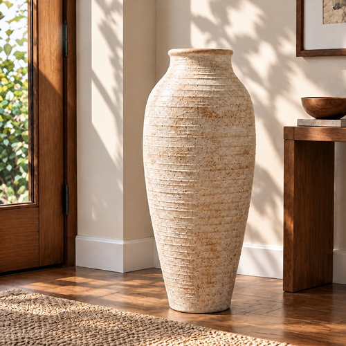 Gavqori™ Ivory Layered Ceramic Tall Vase