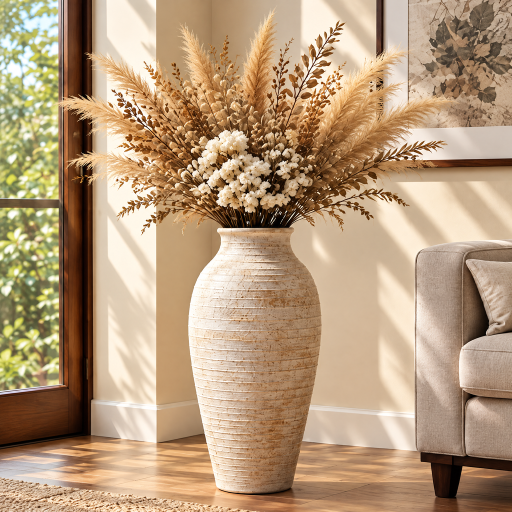 Gavqori™ Ivory Layered Ceramic Tall Vase