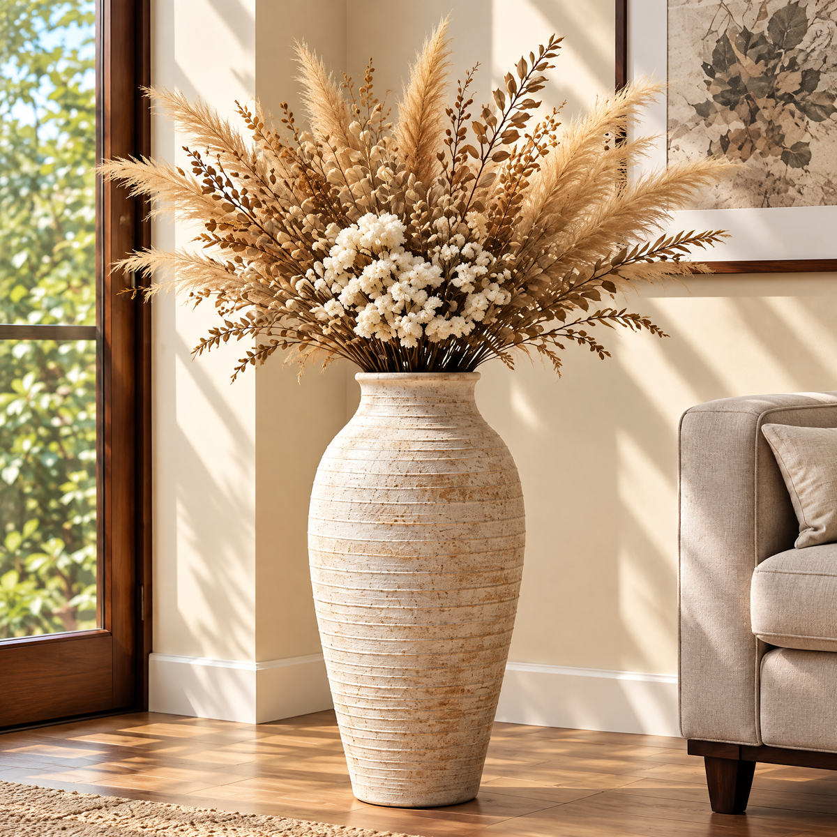 Gavqori™ Ivory Layered Ceramic Tall Vase