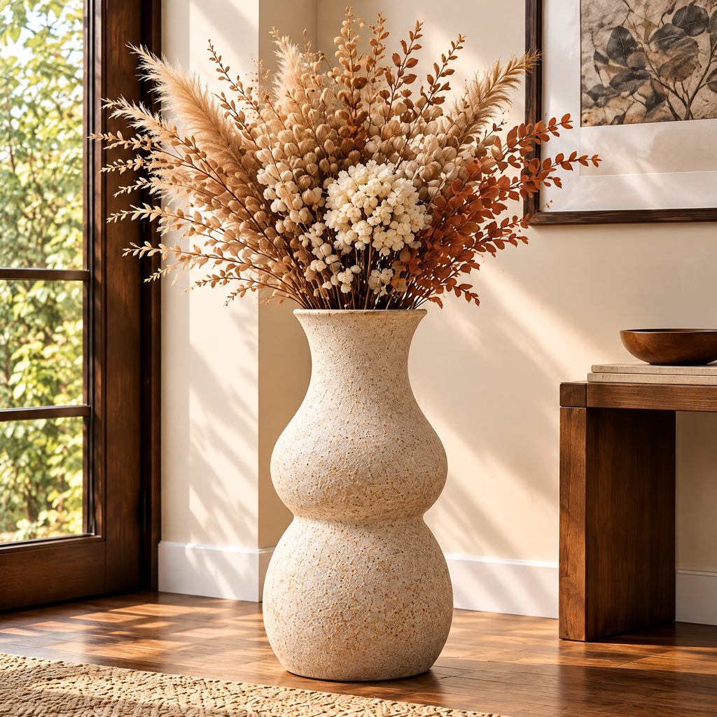 Gavqori™ Ivory Double Bulb Ceramic Vase