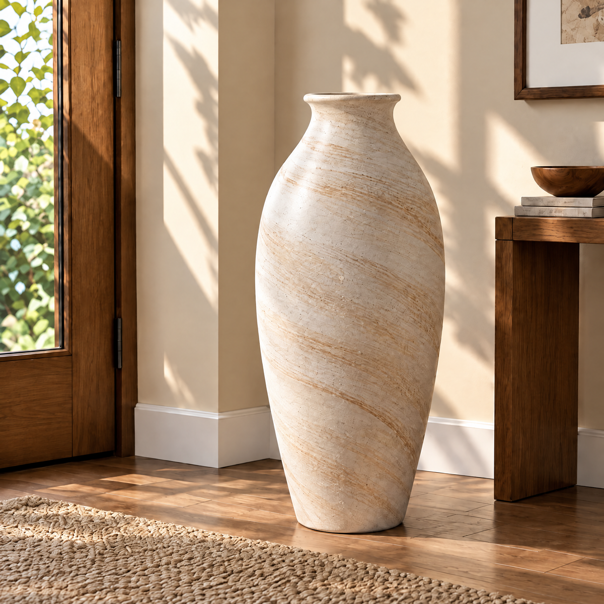 Gavqori™ Ivory Stone Pattern Ceramic Vase