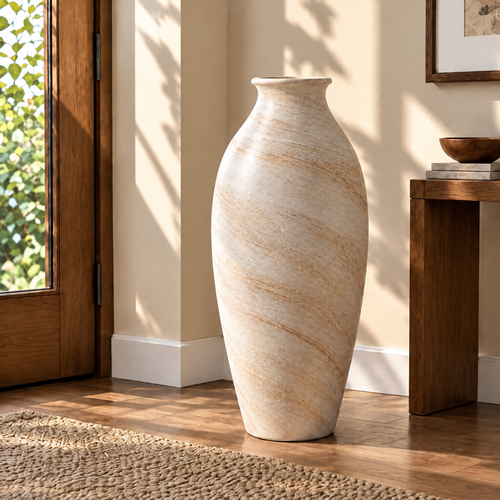 Gavqori™ Ivory Stone Pattern Ceramic Vase