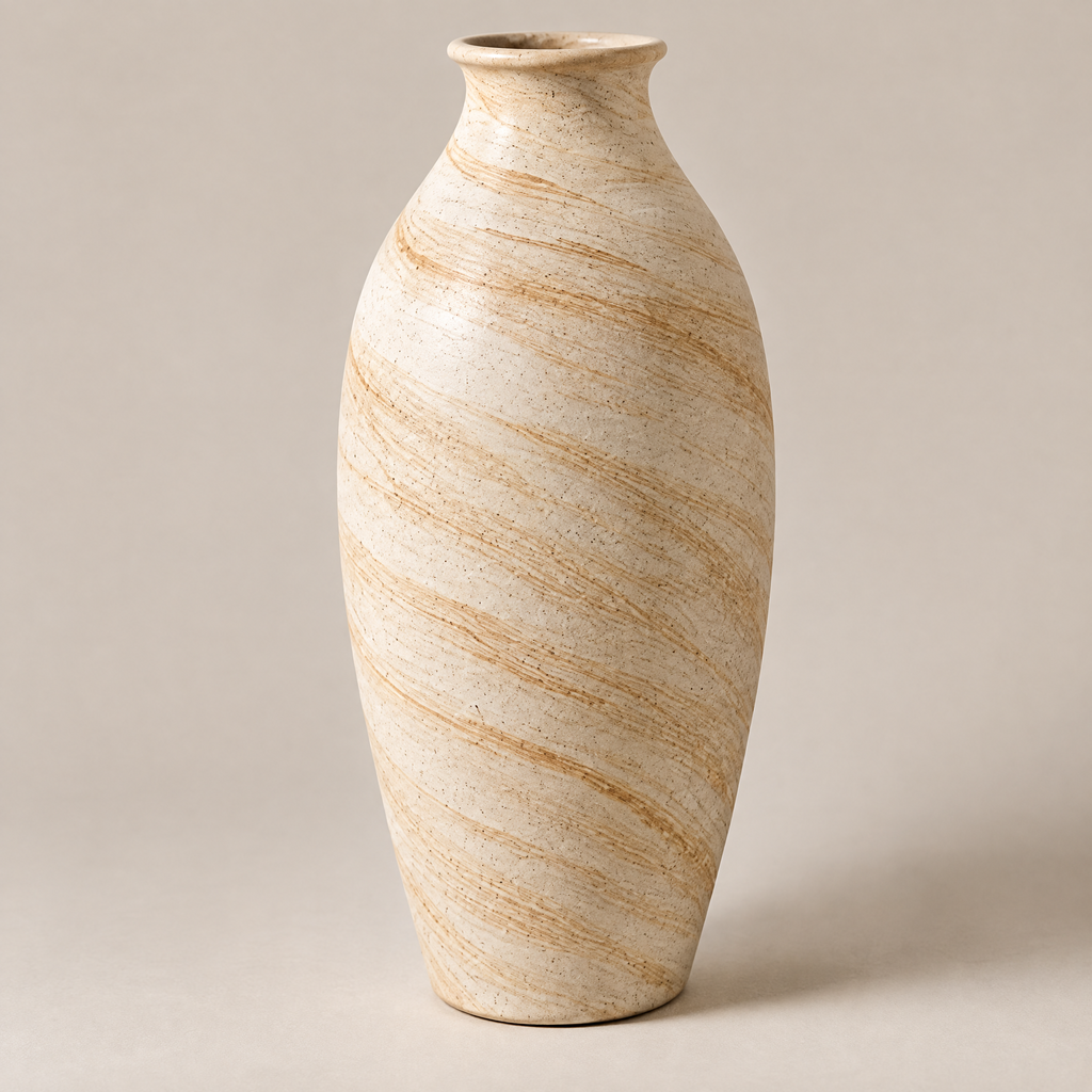 Gavqori™ Ivory Stone Pattern Ceramic Vase