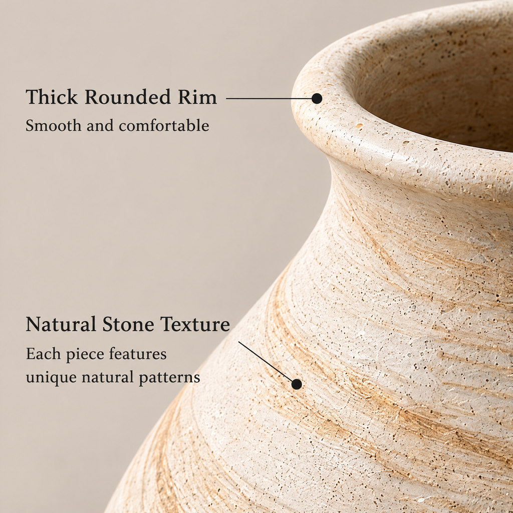Gavqori™ Ivory Stone Pattern Ceramic Vase