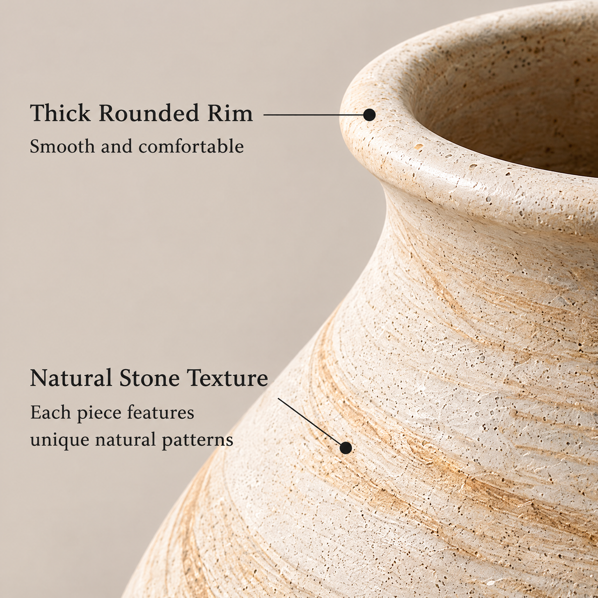 Gavqori™ Ivory Stone Pattern Ceramic Vase