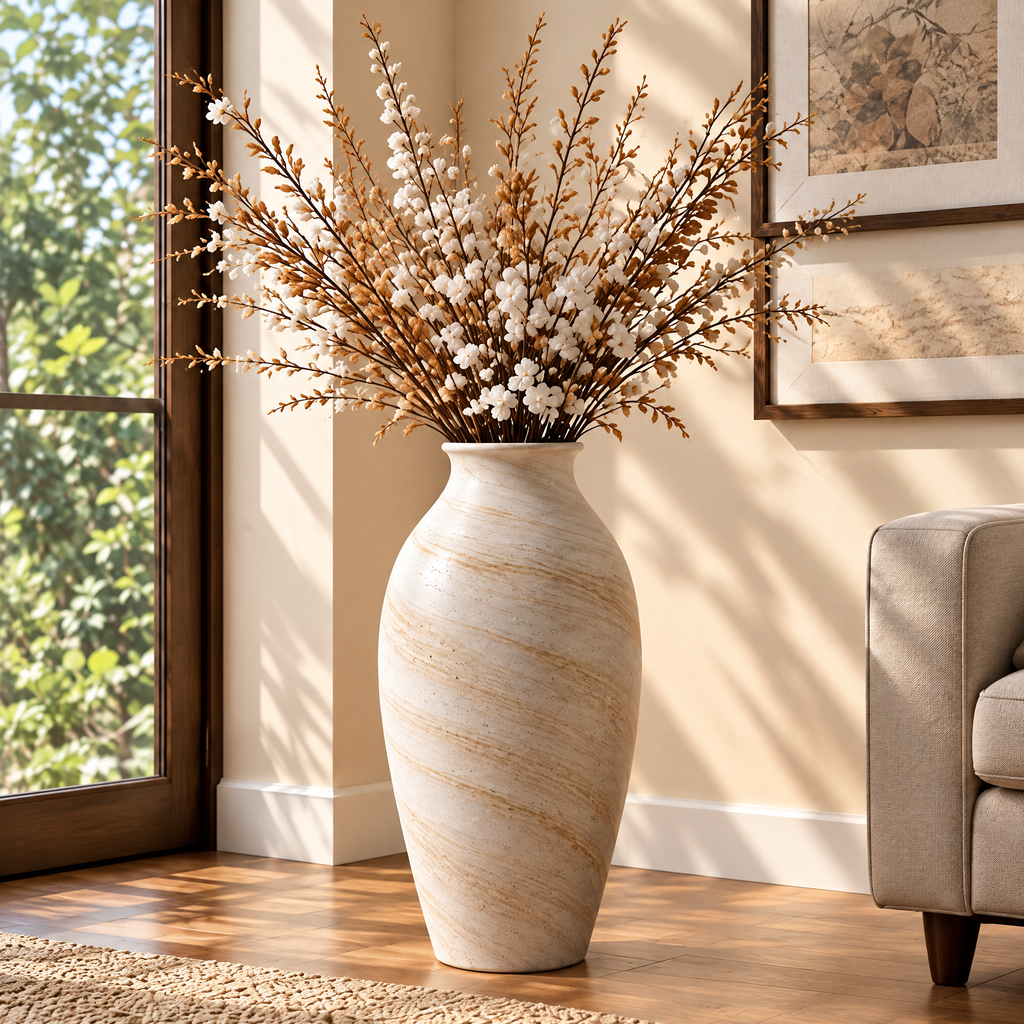 Gavqori™ Ivory Stone Pattern Ceramic Vase