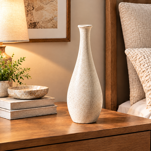 Gavqori™ Ivory Speckled Narrow Ceramic Vase