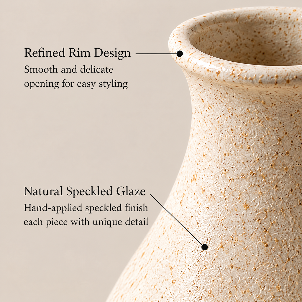 Gavqori™ Ivory Speckled Narrow Ceramic Vase
