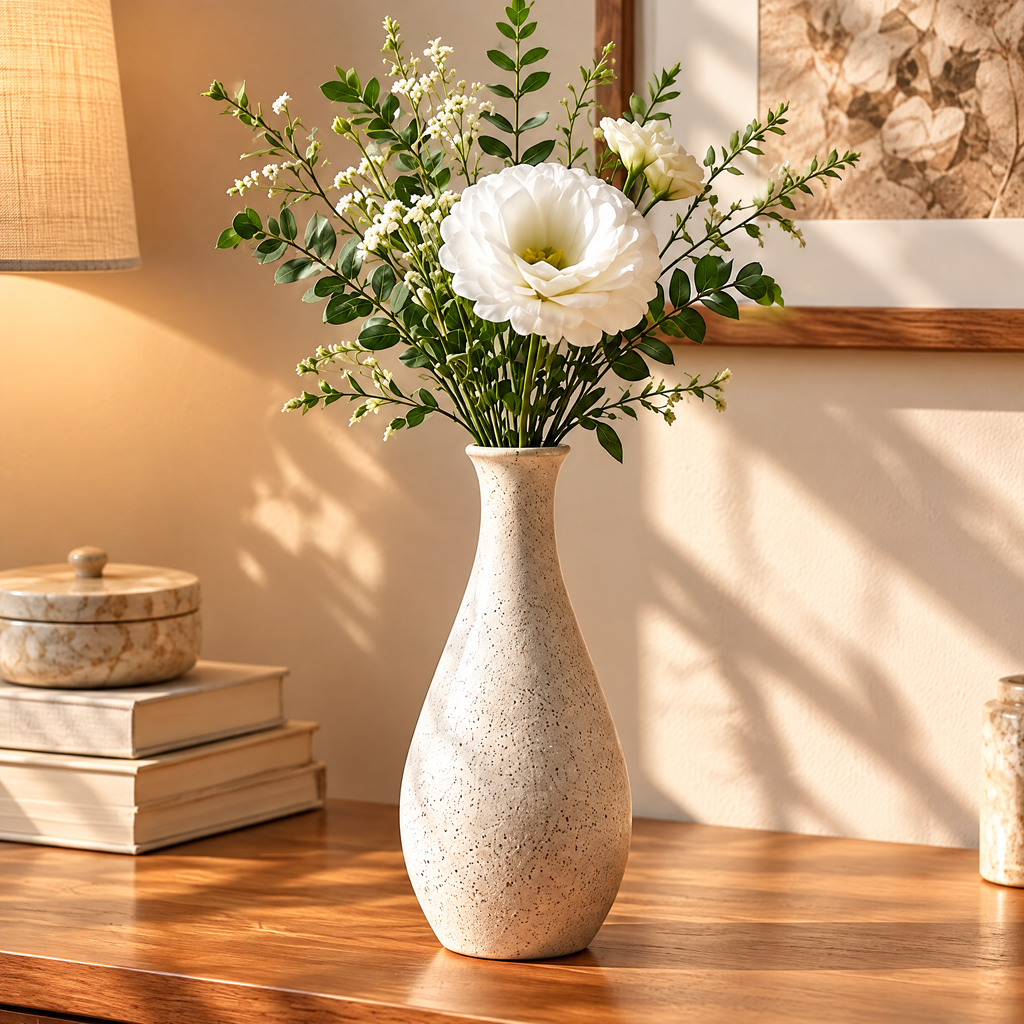 Gavqori™ Ivory Speckled Narrow Ceramic Vase