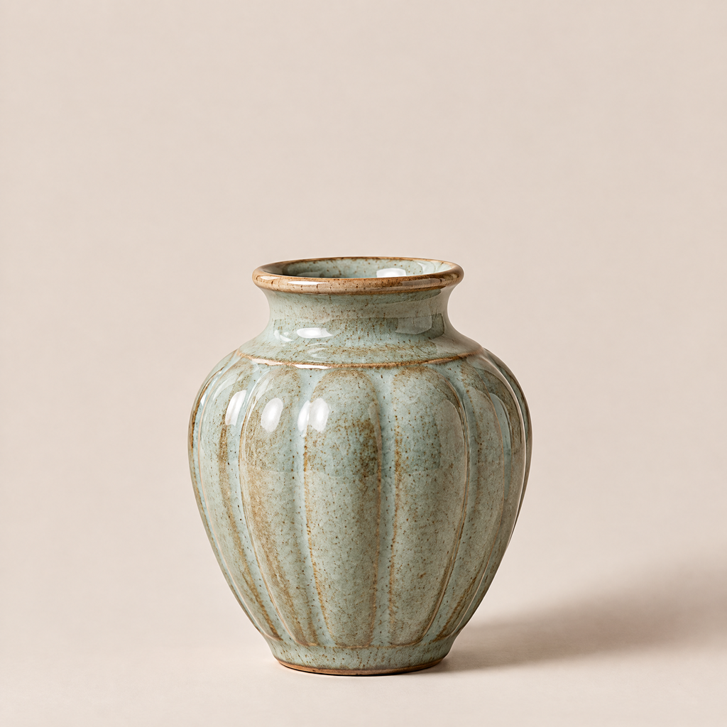 Gavqori™ Ribbed Reactive Glaze Ceramic Vase