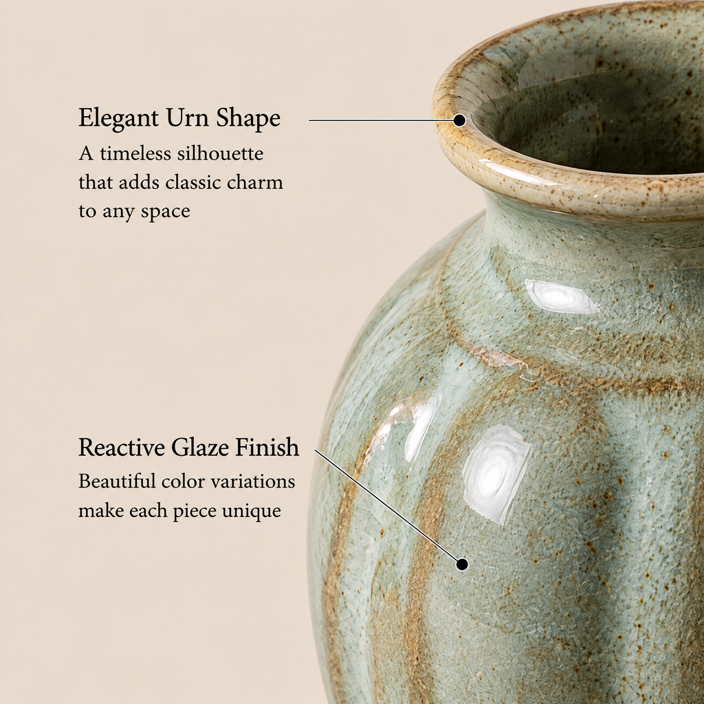 Gavqori™ Ribbed Reactive Glaze Ceramic Vase