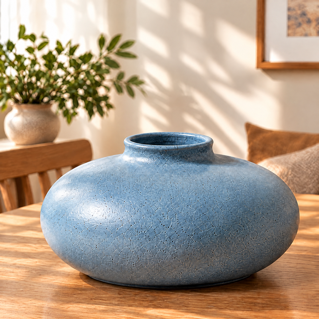 Gavqori™ Blue Speckled Low Bowl Vase