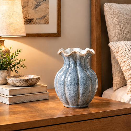 Gavqori™ Wavy Rim Reactive Glaze Ceramic Vase