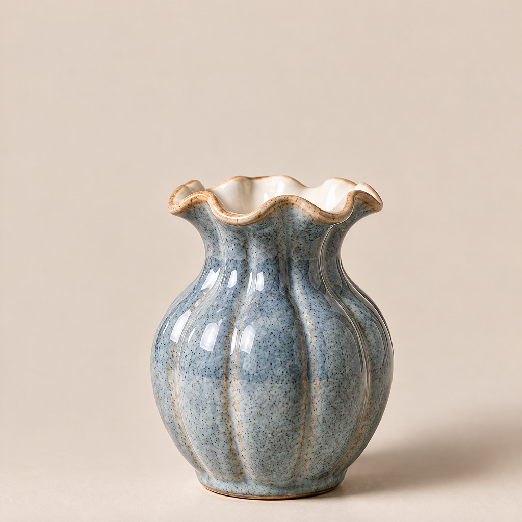 Gavqori™ Wavy Rim Reactive Glaze Ceramic Vase