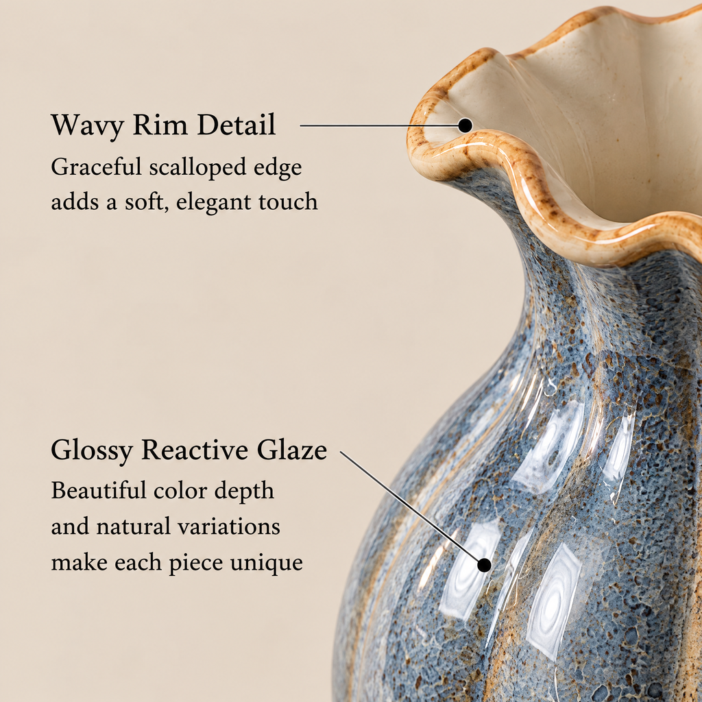 Gavqori™ Wavy Rim Reactive Glaze Ceramic Vase