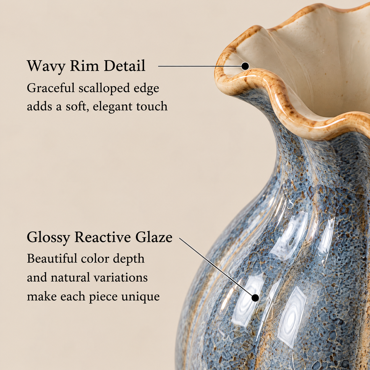 Gavqori™ Wavy Rim Reactive Glaze Ceramic Vase