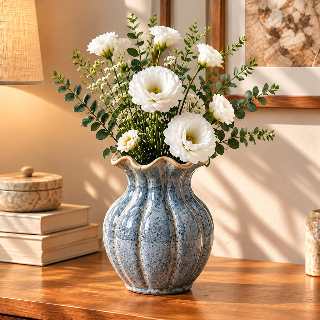 Gavqori™ Wavy Rim Reactive Glaze Ceramic Vase