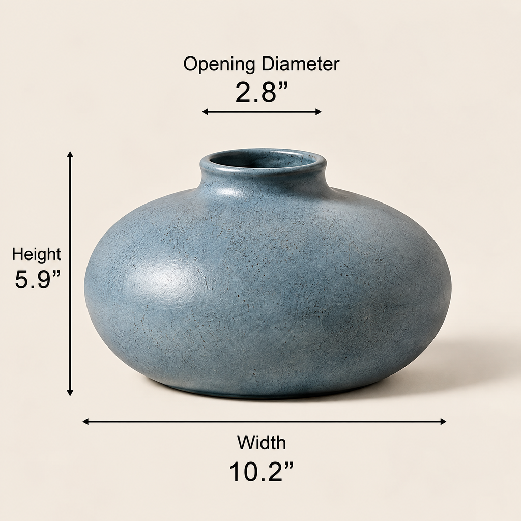 Gavqori™ Blue Speckled Low Bowl Vase